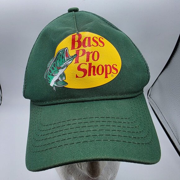 Bass Pro Shops Adjustable Trucker Hat Green Logo Fishing Snapback Mesh Outdoors - Picture 1 of 10